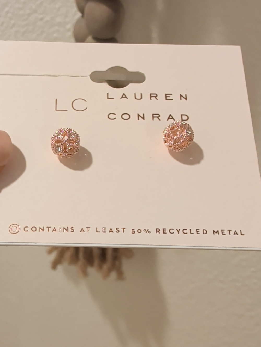 LC Lauren Conrad Rose Copper Tone Gold Textured Floral Stud Earrings